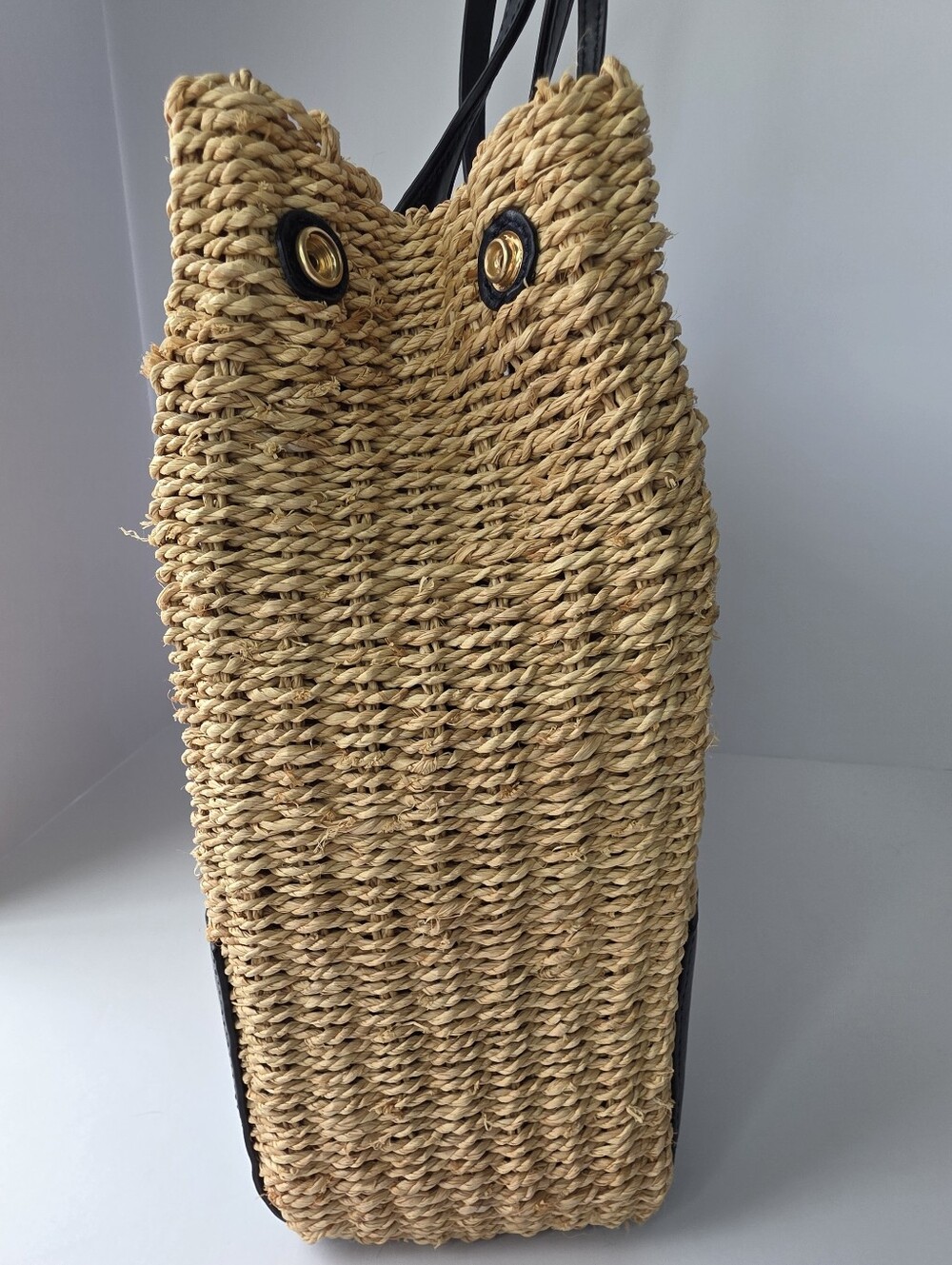Tory Burch Ella Straw Tote | Natural Raffia & Navy Leather | Excellent - Picture 6 of 10